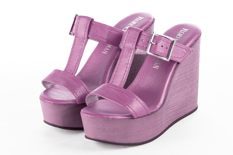 Hot pink women's fully open mule sandals.. Front view - Florence KOOIJMAN